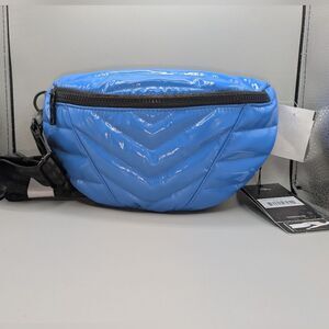 THINK ROYLN Little Runaway Hampton Blue Patent Quilted Puffer Belt And Cross